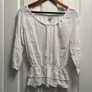 Color Me Cotton White Blouse/ Draw String Scoop Neckline/ Size XS